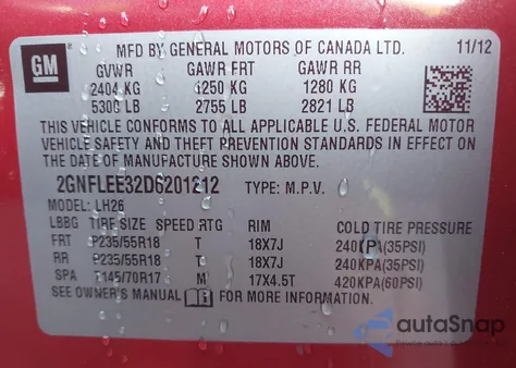 2013 Chevrolet Equinox 1Lt from USA, damaged, VIN 2GNFLEE32D6201212